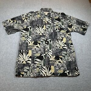 Summa Hawaiian Shirt Men's M‎ Black Beige Tropical Block Pattern Short Sleeve